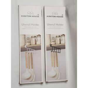Kirkton House Under Cabinet Utensil Holder White & Black with Hooks Set of 2